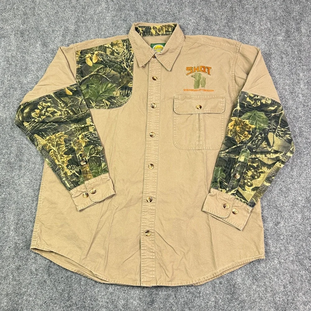 Cabelas Shooting Shirt Mens Large Seclusion 3D Camo Hunting Button Up SHOT